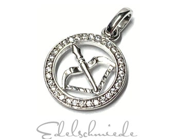 Zodiac sign necklace pendant 925/- sterling silver rhodium-plated zirconia - Sagittarius -