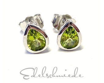 drop-shaped earrings 925/- Sterling silver rhod. faceted peridot