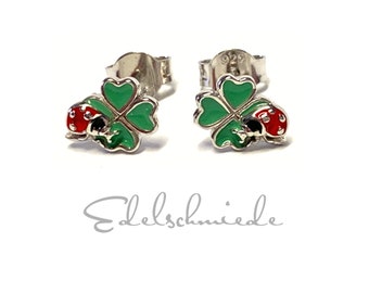 Earring 925 Shamrock Green Ladybug Lucky Charm Earrings Children's Jewelry