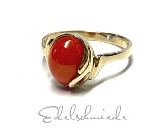 Gold Ring 333/- Yellow Gold Coral - Cabochon oval #56
