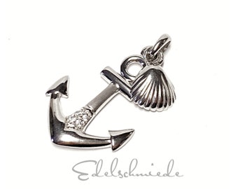 noble pendant 925 silver rhodium-plated anchor with cubic zirconia and movable shell