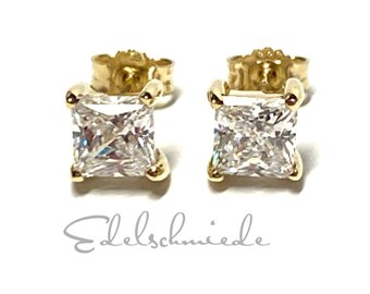 Stud earrings 333 yellow gold cubic zirconia carré square square glitter earring