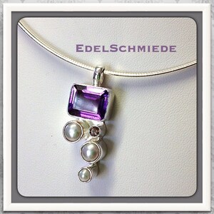 Chain pendant with amethyst and freshwater pearl,925 image 1