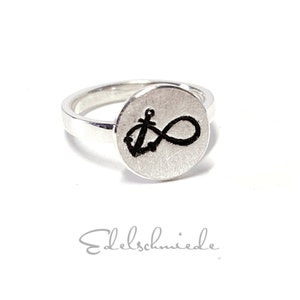 fine ring 925 silver matte with infinity & anchor blackened #48