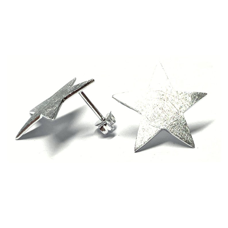 Earring big stars ice matt 925 silver ear studs image 2