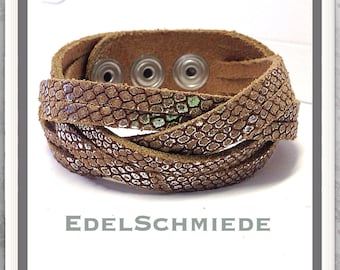 helbraun Lederarmband mit Druckknopf Verschluß