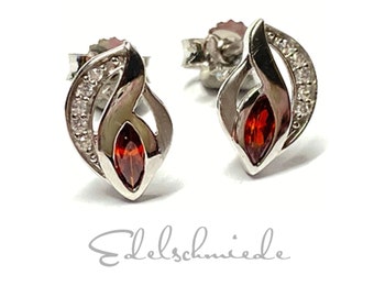 Stud earrings 925/- silver rhodium-plated zirconia red + white earring