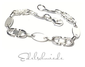 Bracelet 925/- Sterling Silver Fantasy Pattern stable movable solid 22.5 cm