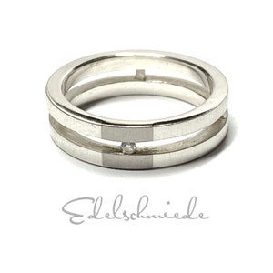 Bandring 925 Silber Palladium Inlay matt Brillant 0,01ct Silberring Trauring #54