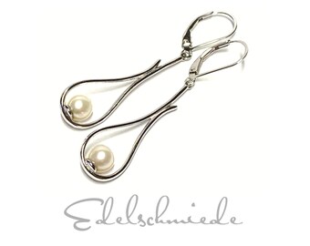 Earrings in 925 silver rhod pearl white freshwater pearl SWP