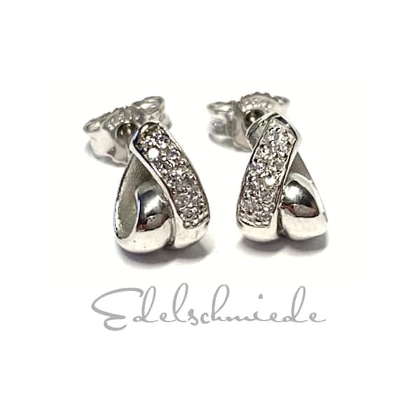 Earring 925 Silver Rhodium plated Gloss Zirconia Stud Earrings Loop