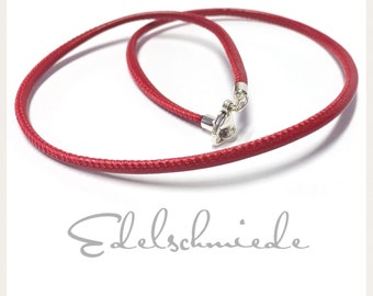 rotes Lederhalsband für Sie und Ihn mit 925/- Sterling Silber Verschluß 45cm