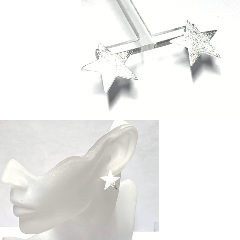 Earring big stars ice matt 925 silver ear studs image 4