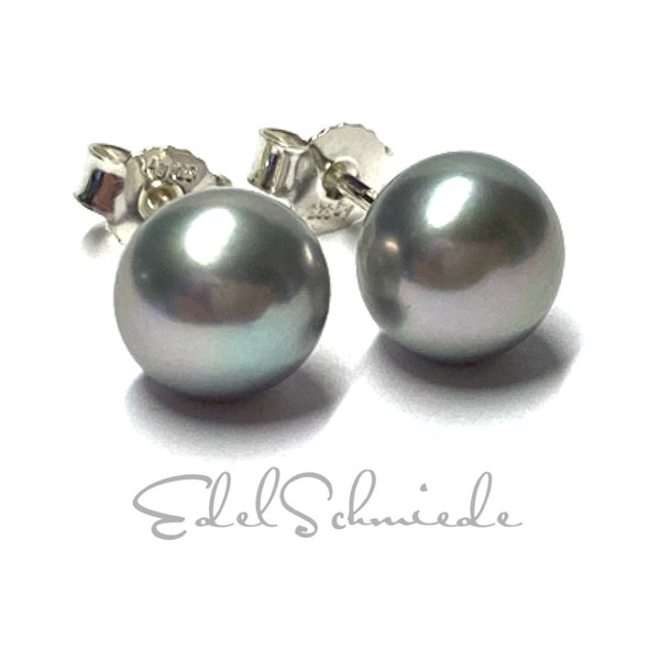 Ohrstecker 925 Silber echte Perle grau 8,7mm Klassiker Ohrring