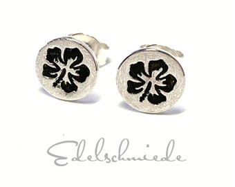 round stud earrings 925/- sterling silver with hibiscus flower blackened