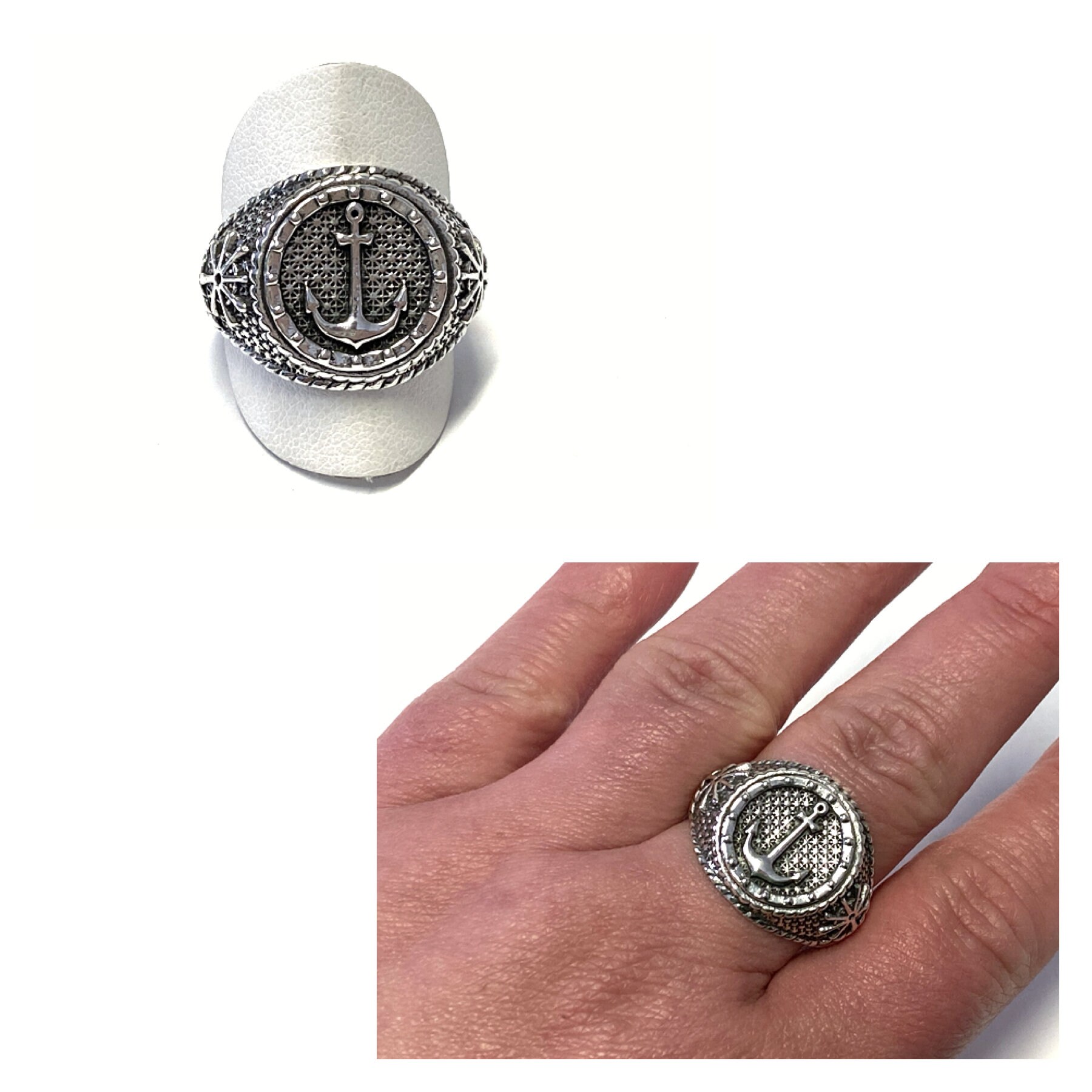 Ring 925 Silver Blackened Anchor Motif Rustic Bandring #65 - Etsy