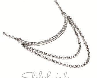 noble necklace multi-row with zirconia framed 925 silver necklace rh 43 / 45 cm