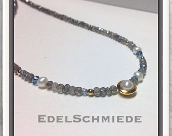 Labradorite Necklace with Genuine pearl 925 gold plated