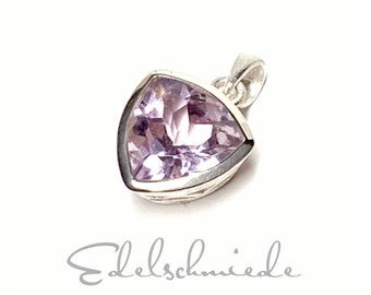 lilac-colored amethyst as pendant 925 silver triangle