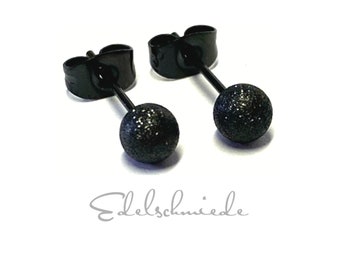 Earrings Stainless steel blackened Ball diamond matt 5 mm