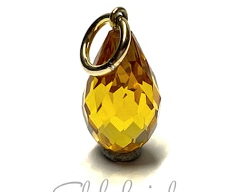 Pendant 925 silver gold-plated zirconia yellow drops faceted teardrop unique