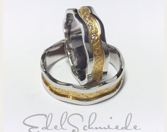 Eheringe in 333/- Gold bicolor mit Brillanten im DR (0,03ct)