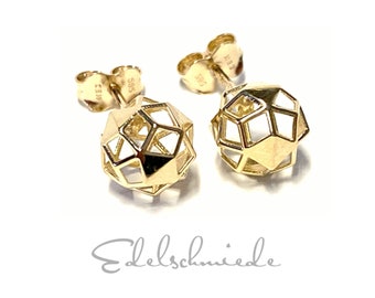 Earring 585 Gold 8 mm Ball Stud Filigree Breakthroughs