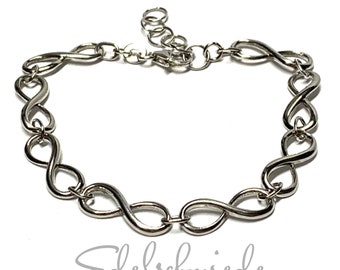 Armband 925 Silber rhodiniert Unendlichkeitsachten umlaufend 16-19cm