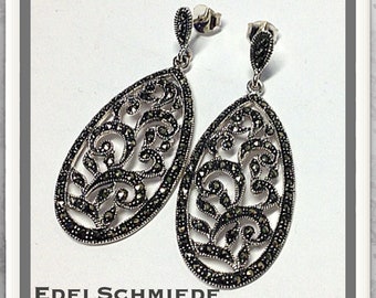 noble, antique earrings in 925 silver with marcasite