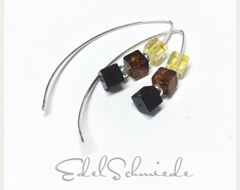 modern ear hooks 925 silver with amber cubes