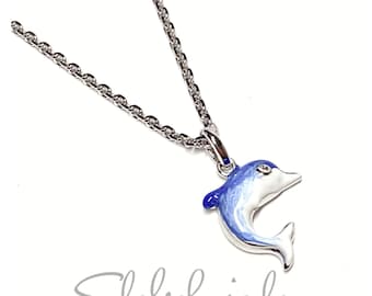 great dolphin pendant blue 925 silver rhod with cubic zirconia incl chain 40 cm