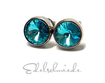 Earrings TITAN Swarovski Crystal light turquoise 10 mm classic round
