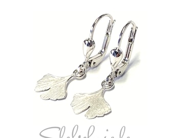 Earrings Silver 925 Gingko rhodium-plated Earrings Pendulum plug matte small