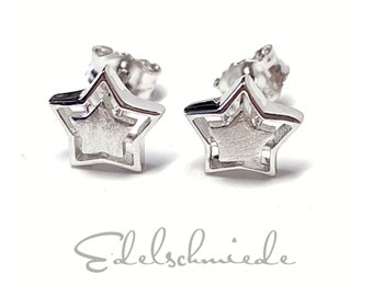 small stars matt/polished in 925 silver rh. as ear studs