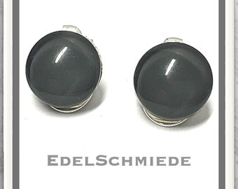 Ohrclips 925/- mit Glas - Cabochon grau