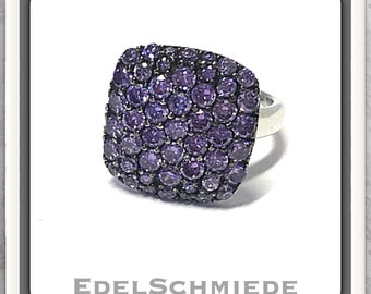 Noble Ring 925 silver m many purple cubic Zirconias #54