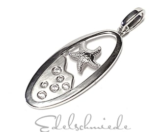 Starfish as chain pendant in 925/- sterling silver with cubic zirconia