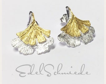 bicolor Ginko stud earrings in 925 silver gold plated