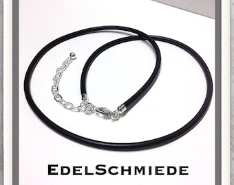 Kautschukband (3mm) schw 925 Silber 42+ Verlängerg