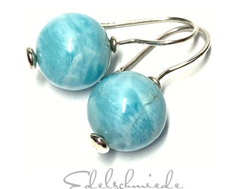 Ohrring 925/- Silber Larimar Kugel blau 15mm Ohrhänger