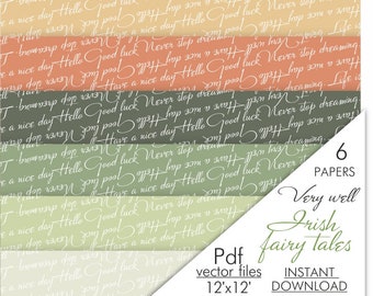Printable Scrapbook Paper Good Luck Clipart Irish Fairy Tales Digital Papers Orange Green Backgrounds Pattern White Green