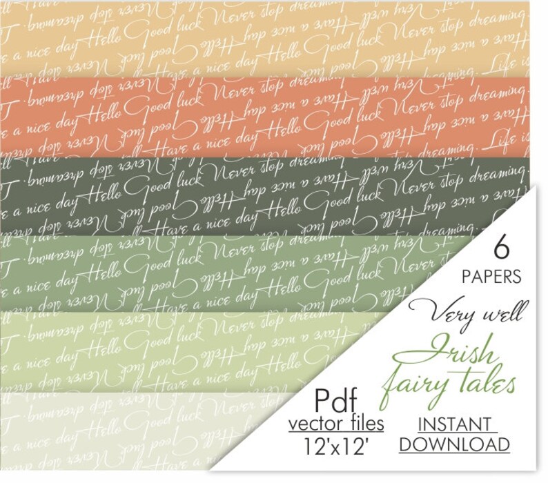 Printable Scrapbook Paper Good Luck Clipart Irish Fairy Tales Digital Papers Orange Green Backgrounds Pattern White Green