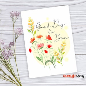 Carte de fleurs de vœux aquarelle, carte toutes occasions avec aquarelle artistique, carte Good Day to You, Téléchargement numérique