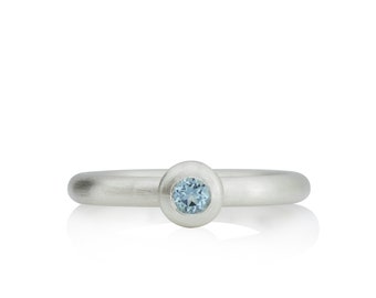 Silver ring 3 mm ring band, light blue topaz