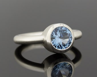 Straight silver ring with aquamarine (synthetic), statement ring, silver ring
