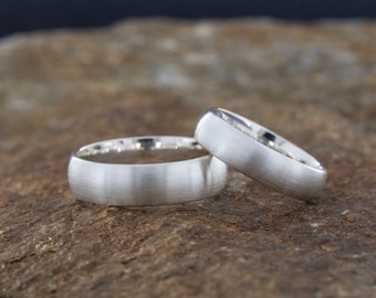 Wedding rings, silver, matte, ladies ring, men's ring, ring set