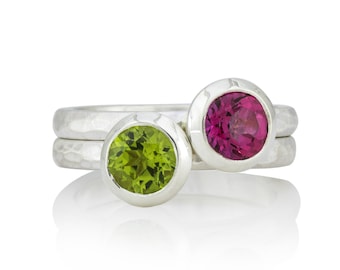 Ring set with topaz, pink and white - forged