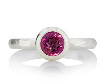 Ring with topaz, pink - forged