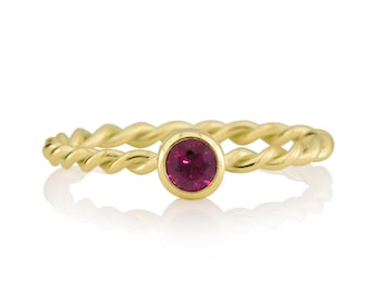 Cord ring with ruby, engagement ring, stacking ring