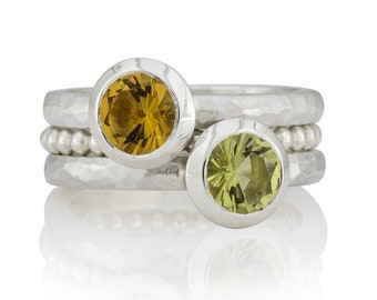 Ring set with citrine, lemon quartz, bead ring